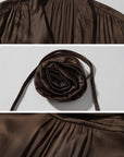 ROVENTE Draped Satin Crop Blouse with Removable Rose Choker