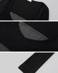 IAMXIAA Contrast Mesh Cutout Long Sleeve Top