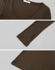 IAMXIAA Slim-Fit V-Neck Knit Top with Thumbhole Sleeves