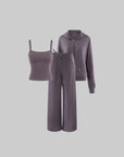 WARDEN EDGE Minimal Zip Hoodie & Camisole & Wide Leg Pants Three Piece Set