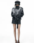IAMXIAA Belted High-Neck Leather Jacket