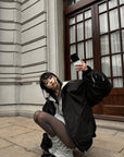 WARDEN EDGE Black Drawstring Zip-Up Jacket - PINKPARKS