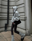 WARDEN EDGE Grey Hoodie 3-Piece Set with Contrast Trim Shorts and Leg Warmers