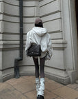 WARDEN EDGE Grey Hoodie 3-Piece Set with Contrast Trim Shorts and Leg Warmers