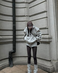 WARDEN EDGE Grey Hoodie 3-Piece Set with Contrast Trim Shorts and Leg Warmers