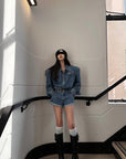 WARDEN EDGE Blue Denim Shoulder-Pad Romper - PINKPARKS