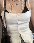 WARDEN EDGE White Corset Top with Lace Hem - PINKPARKS