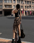 WARDEN EDGE Leopard Print Chiffon Asymmetrical Skirt - PINKPARKS