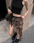 WARDEN EDGE Leopard Print Chiffon Asymmetrical Skirt - PINKPARKS