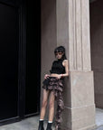 WARDEN EDGE Leopard Print Chiffon Asymmetrical Skirt - PINKPARKS