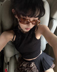 WARDEN EDGE Leopard Print Chiffon Asymmetrical Skirt - PINKPARKS