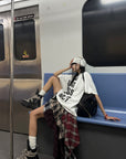 WARDEN EDGE Asymmetrical Plaid Patchwork Skirt - PINKPARKS