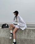 WARDEN EDGE Oversized Shirt & Lace Trim Shorts Set - PINKPARKS