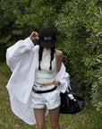 WARDEN EDGE Oversized Shirt & Lace Trim Shorts Set - PINKPARKS