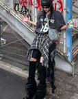 WARDEN EDGE Asymmetrical Plaid Skirt with Lace Paneling - PINKPARKS