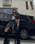 WARDEN EDGE Asymmetrical Plaid Skirt with Lace Paneling - PINKPARKS
