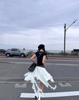 WARDEN EDGE Asymmetrical Skirt with Lace Streamers - PINKPARKS