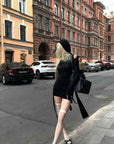 Rase le sol Black Knit Dress with Hood - PINKPARKS