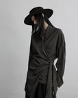 DOINDULGE Draped Wrap Shirt with Asymmetric Tie Waist