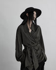 DOINDULGE Draped Wrap Shirt with Asymmetric Tie Waist