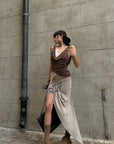 WARDEN EDGE Asymmetrical Text Print Skirt - PINKPARKS