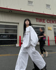 WARDEN EDGE Crewneck Sweatshirt + Shorts + Wide-Leg Pants Set - PINKPARKS