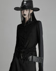 DOINDULGE Draped Ruched Button-Up Shirt