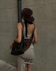 WARDEN EDGE Asymmetrical Text Print Skirt - PINKPARKS