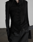 DOINDULGE Draped Ruched Button-Up Shirt