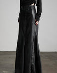 DOINDULGE Paneled Faux Leather Maxi Skirt with Stud Detail