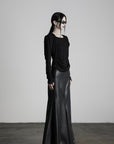 DOINDULGE Paneled Faux Leather Maxi Skirt with Stud Detail