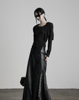 DOINDULGE Paneled Faux Leather Maxi Skirt with Stud Detail