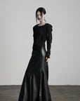 DOINDULGE Paneled Faux Leather Maxi Skirt with Stud Detail