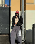 WARDEN EDGE Retro Letter Print Baggy Sweatpants - PINKPARKS