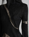DOINDULGE Asymmetric Lace Cutout Jacquard Top
