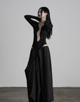 DOINDULGE Draped Asymmetric Maxi Skirt