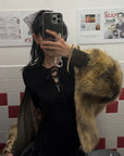 WARDEN EDGE Faux Fur Jacket with Suede and PU Leather Accents - PINKPARKS