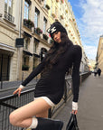 0122stepll Contrast Hem Knit Mini Skirt