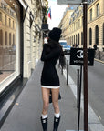 0122stepll Contrast Hem Knit Mini Skirt