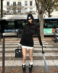 0122stepll Contrast Hem Knit Mini Skirt