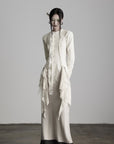 DOINDULGE Deconstructed Draped Top with Embroidered Lace Overlay