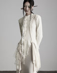 DOINDULGE Deconstructed Draped Top with Embroidered Lace Overlay