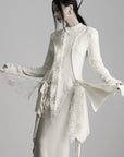 DOINDULGE Deconstructed Draped Top with Embroidered Lace Overlay