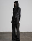 DOINDULGE Pinstripe Wide-Leg Pants with Apron Overlay and Drawstring Waist