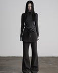 DOINDULGE Pinstripe Wide-Leg Pants with Apron Overlay and Drawstring Waist