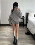 WARDEN EDGE Off-Shoulder Knit Sweater and Shorts Set - PINKPARKS