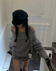 WARDEN EDGE Off-Shoulder Knit Sweater and Shorts Set - PINKPARKS