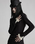 DOINDULGE Structured Knit Top with Contrast Pleated Cuffs
