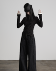 DOINDULGE Structured Knit Top with Contrast Pleated Cuffs