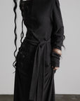 DOINDULGE Off-Shoulder Long Sleeve Dress with Raw Edges and Belt